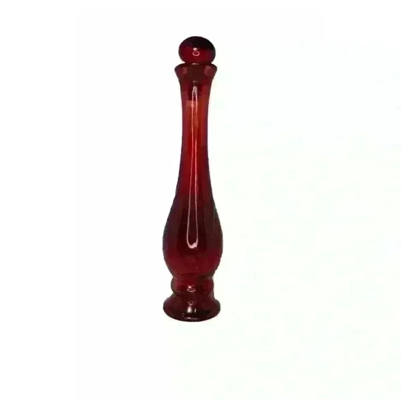 VTG Avon 70s Ruby Red / Cranberry Bud Vase Perfume Bottle w/ Stopper - Picture 1 of 11